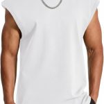 Mens Sleeveless Tee Shirts Casual Stylish Workout Tank Tops Losse Fit Muscle Shirt for Basketball White 2XL