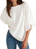 Womens  Half Sleeve T-Shirts Summer Casual Crew Neck Tshirt Loose Fit Side Slit Tee Tops