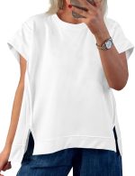 Womens Oversized Short  T-Shirts Tops Summer Loose Tee | Side Slit,Crew Neck,Casual Loose Fit,  Shirts,
