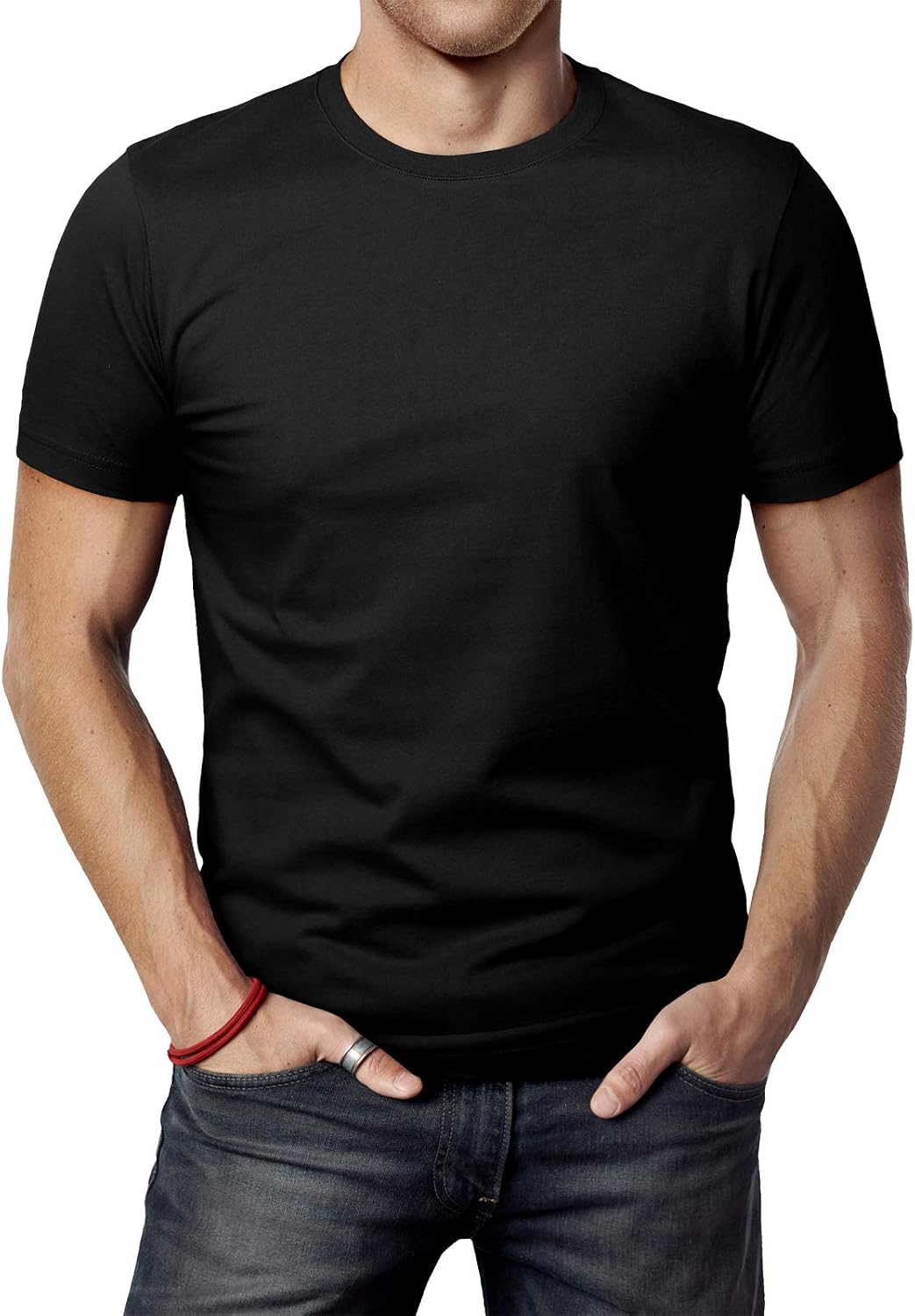 61OClKJAqkL._AC_SL1500_.jpg Mens Casual Slim Fit Short T-Shirts Soft Lightweight V-Neck/Crew-Neck Size XS to 3XL - Image 1