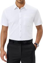 Mens Short Sleeve Dress T-Shirts Regular Fit Stretch Wrinkle-Resistant Button Down T-Shirts