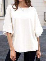 Womens  Half Sleeve T-Shirts Summer Casual Crew Neck Tshirt Loose Fit Side Slit Tee Tops - Image 2