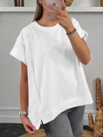 Womens Oversized Short  T-Shirts Tops Summer Loose Tee | Side Slit,Crew Neck,Casual Loose Fit,  Shirts, - Image 2