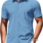 Mens Wrinkle Free T-Shirts Short Casual Button Down Summer Dress T-Shirts