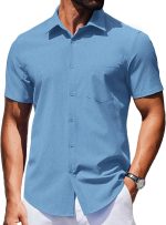 Mens Wrinkle Free T-Shirts Short Casual Button Down Summer Dress T-Shirts