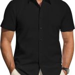 MenShort Sleeve Dress T-Shirts Stretch Stain Shield Casual Button Down T-Shirts Solid Formal T-Shirt