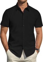 MenShort Sleeve Dress T-Shirts Stretch Stain Shield Casual Button Down T-Shirts Solid Formal T-Shirt
