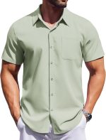 Mens Short Dress T-Shirts Button Down T-Shirts Regular Fit Business Casual T-Shirt with Pocket