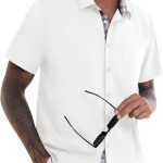 Mens Linen T-Shirts Summer Short Sve Button Down Beach Vacation Wedding T-Shirt Tops with Pocket