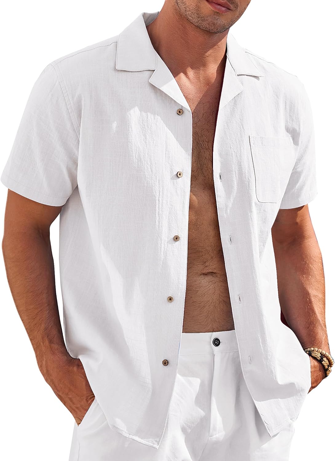 71V5vCAYCAL._AC_SL1500_.jpg Mens Casual Cotton Linen T-Shirt Short Button Up T-Shirts Summer Beach Top T-Shirt - Image 1