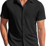 Mens Casual Wrinkle Free T-Shirts Short Sleeve Button Down Summer Stretch Dress T-Shirt