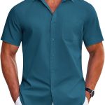 Mens Short Sve Dress T-Shirts Wrinkle Free Business Casual Button Down T-Shirt with Pocket