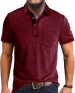 MenFashion Casual T-Shirts Cotton Slim Fit Button Short Basic Golf Work Tops T-Shirt - Image 2
