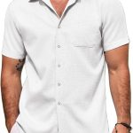 MenLinen T-Shirts Short Sve Casual T-Shirts Summer Beach Button Down T-Shirts with Pocket