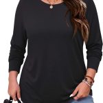 Women Plus Size Loose Long Sleeve Crew T Shirt