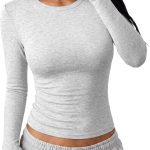 Women Cotton Spandex Slim Long Sleeve Crew T Shirt