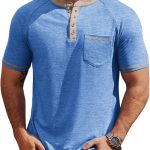 Mens Henley T-Shirts Short Casual Button T-Shirts Basic Tee T-Shirts Summer Vintage T Shirts with Pocket