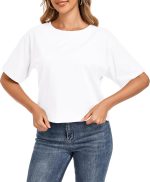 s for Women  Tshirts Short Sleeve Crew Neck Casual Loose Summer Cropped T Shirts for Women - Image 2