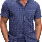 Mens Short Button Down T-Shirts Wrinkle Free Dress T-Shirts Casual Polka Dot Print T-Shirt with Pocket