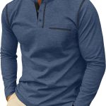 Men Cotton Henley Long Sleeve T-Shirt with Buttons