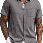 MenButton Down T-Shirts Short Sleeve Casual T-Shirts Summer Beach T-Shirts Vacation Wedding T-Shirts with Pocket