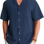 Cuban Linen T-Shirts for Men Short Sleeve Button Down T-Shirt Cotton Summer Beach Camp Vacation Hawaiian T-Shirts