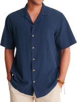 Cuban Linen T-Shirts for Men Short Sleeve Button Down T-Shirt Cotton Summer Beach Camp Vacation Hawaiian T-Shirts