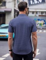 Mens Short Button Down T-Shirts Wrinkle Free Dress T-Shirts Casual Polka Dot Print T-Shirt with Pocket - Image 2